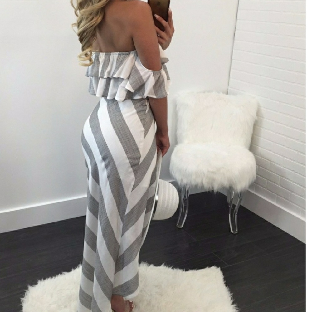 Last L! Two Piece Maxi Ruffle Strip Dress Set - Picture 2 of 5